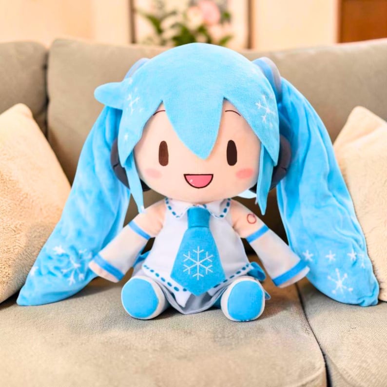 Hatsune Miku Plush Doll, Twin Tail Anime Stuffed Toy, Kawaii Miku Pillow, 32cm Blue Miku