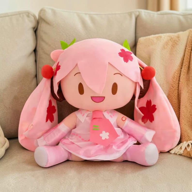 Hatsune Miku Plush Doll, Twin Tail Anime Stuffed Toy, Kawaii Miku Pillow, 32cm Pink Miku