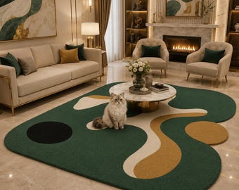 Organic Abstract Tufted Rug - Handmade Irregular Green Area Carpet for Luxury Living Room