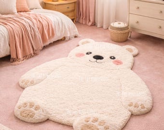 Hand Tufted Wool Bear Rug | Plush Nursery Carpet
