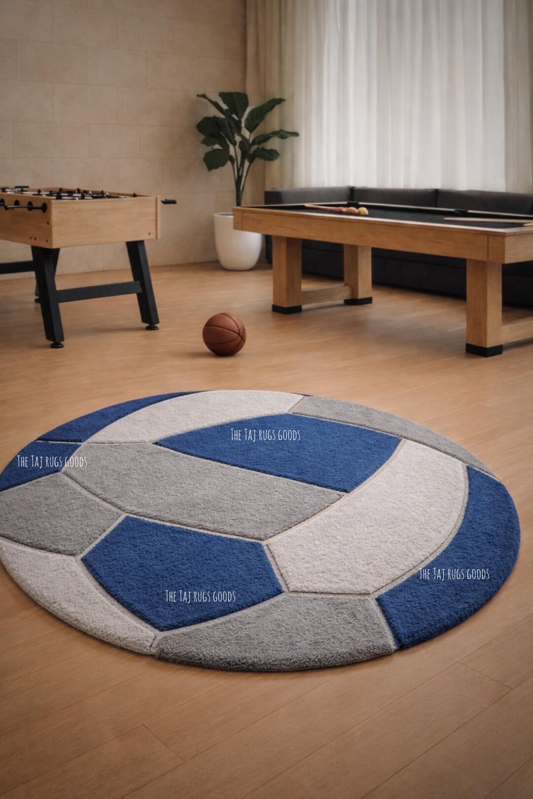 Hand Tufted Wool Football Rug, Blue Grey Sports Theme - Etsy