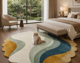 Hand Tufted Organic Wool Rug, Modern Sculpted Area Carpet, Contemporary Home Decor