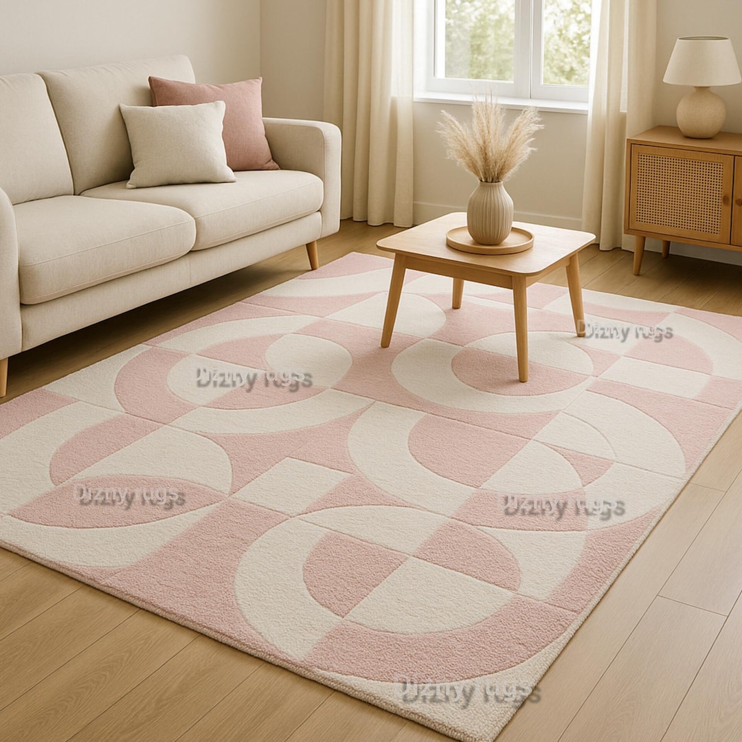 Hand-tufted Area Rug | Blush Pink Geometric Abstract Design - Etsy