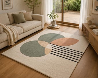 Modern Harmony Circles Hand Tufted Area Rug – Minimal Abstract Living Room Carpet.