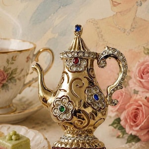 Rare Coro Pegasus Tea For Two Teapot Brooch | Adolph Katz | 1948 Patent | Rhinestone Figural Pin