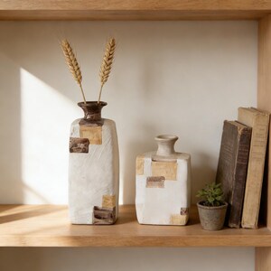 Handmade Patchwork Ceramic Vase Set Wabi-Sabi Dried Flower Vase  Rustic Minimalist Home Decor Table Shelf Accent Housewarming Gift for Plant