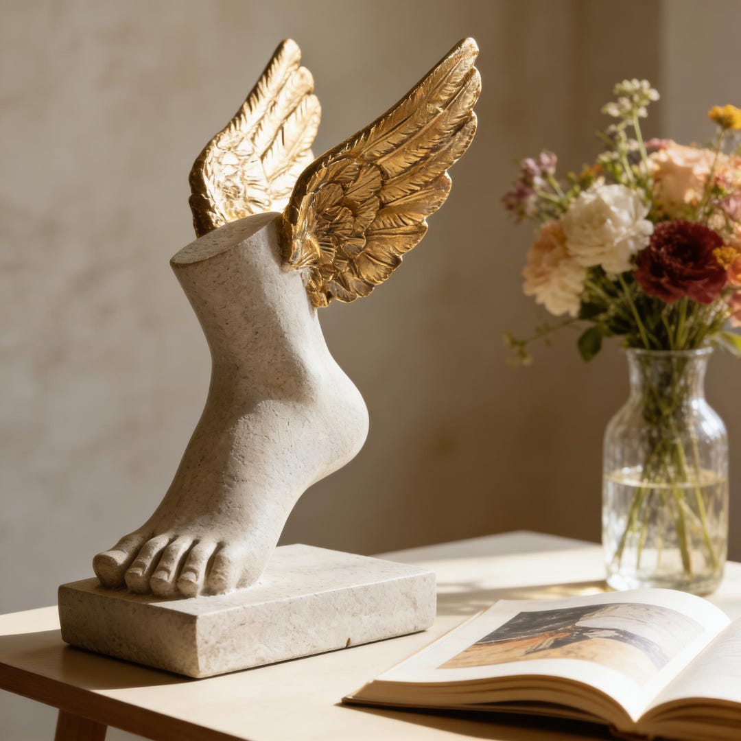 Red Rising Winged Feet Winged Foot Sculpture | Gold Accent Angel Wings, Modern Decor - Etsy