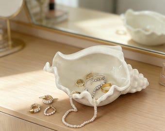 Ceramic Conch Shell Bowl | Jewelry Organizer | Trinket Dish | Beach House Decor Gift