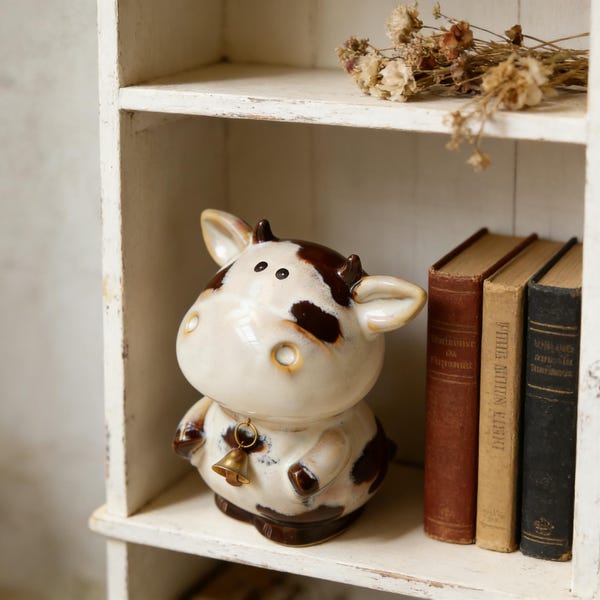 Handmade Ceramic Cow Piggy Bank – Farmhouse Nursery Decor