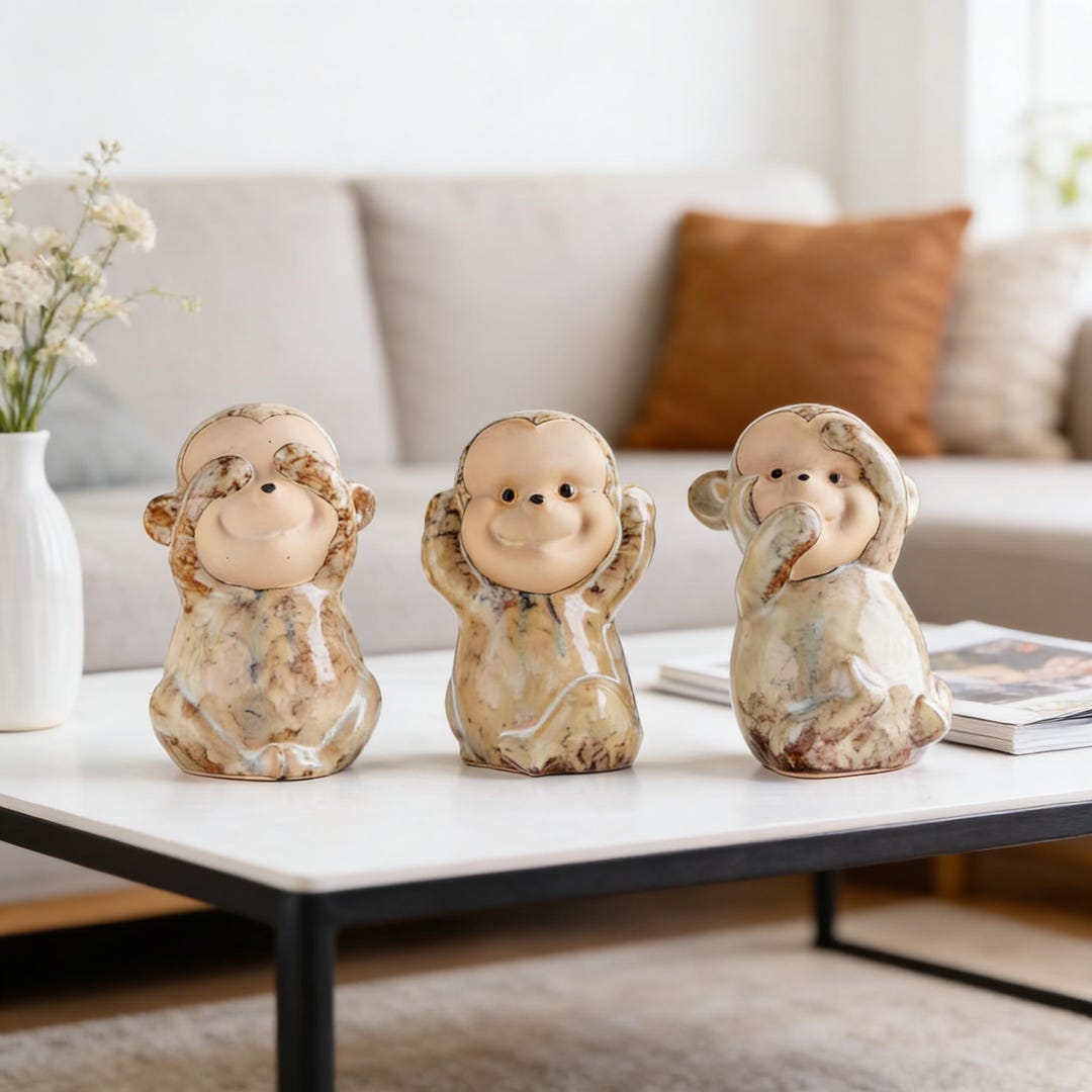 Rustic Monkeys Handmade Ceramic Three Wise Monkeys – Rustic Marbled Glaze Decor - Etsy