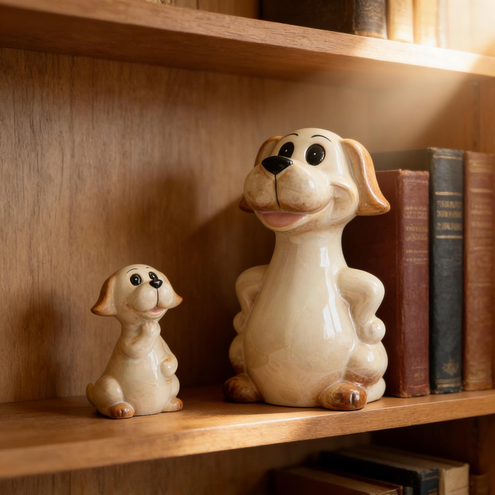 手作り陶器製子犬の置物セット | ピピ子犬デュオ | かわいい艶出し犬
