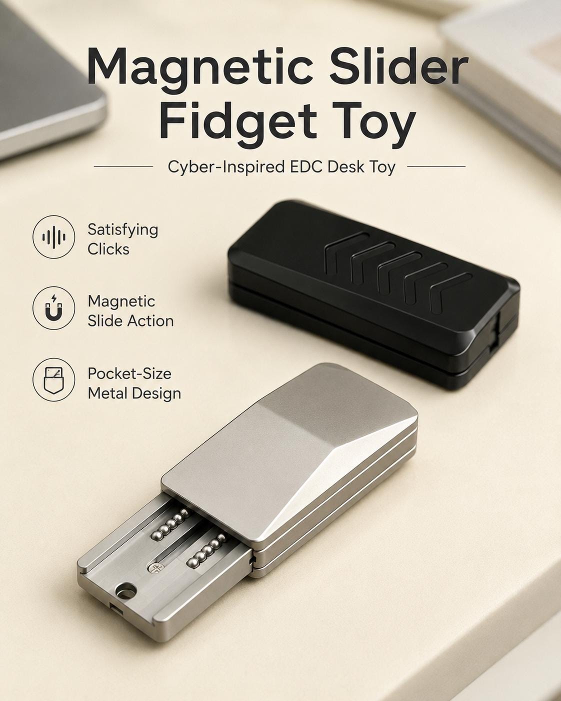 Fidget Slider Magnétique En Métal – Jouet Anti-stress Poker Pour Adulte, TDAH, Autisme