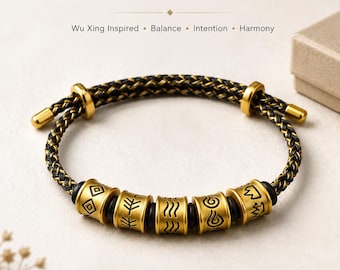 Pulsera de los Cinco Elementos para hombre, pulsera ajustable Feng Shui Wuxing, joyería de protección inspirada en el taoísmo, regalo de equilibrio espiritual para él.