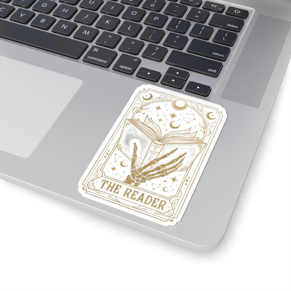 The Reader Tarot Card Sticker, Dark Academia Kindle Sticker, Skeleton ...