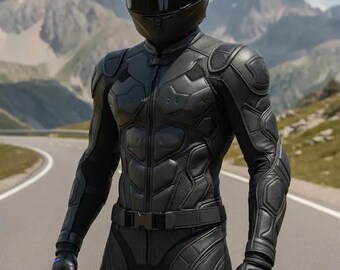 Black Armored Motorcycle Racing suit _ Leather Biker Suit For Man _Protective Motorbike Riding Gear