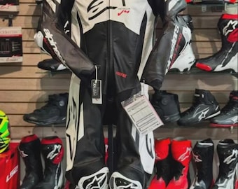 New Alpine stars Black & White Leather Motorcycle Racing Suit with Tags - Pro Series Protection