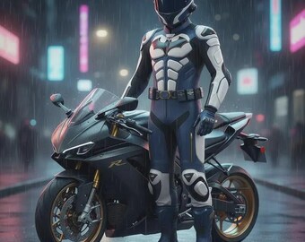 Tuta da moto da corsa in pelle bianca e blu / Abbigliamento da pista per motociclisti con protezioni