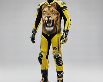 Traje de motociclista de cuero hecho a mano y personalizado (amarillo, blanco y negro)