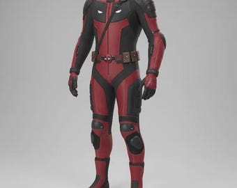 Men's Tactical Deadpool Motorbike Leather Suit, Full Body Protection & Armor