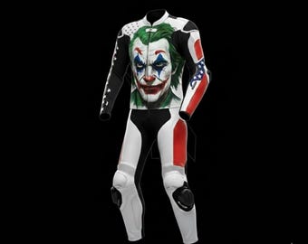 Joker Lädermotorcykelställ - Röd & Vit One Piece Racing Läder