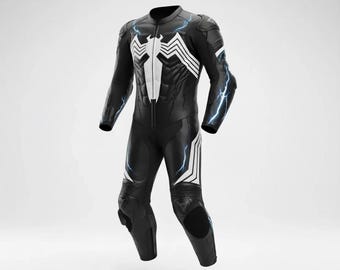 Symbiote Leather Motorcycle Racing Suit | CE Armored, Spider Design