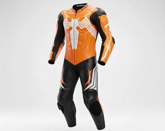 CE Armored Leather Motorcycle Racing Suit | White Spider Biker Outfit