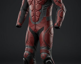 Herren Rot Schwarz Leder Motorrad-Rennanzug - Gepanzerter Ganzkörperschutz