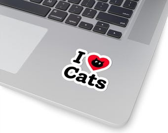 I Love Cats Sticker | Cat Illustration Decal, Laptop & Water Bottle