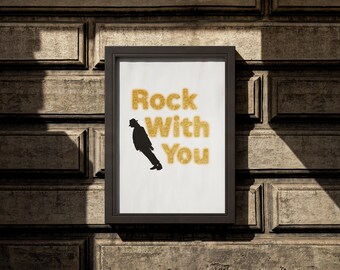Rock With You Poster, Gold Typography, 80s Dance Silhouette (PNG & PDF)