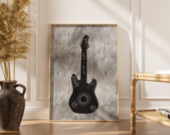 Abstract Grunge Guitar Wall Art - Dark Aesthetic Music Decor, Digital Print Poster