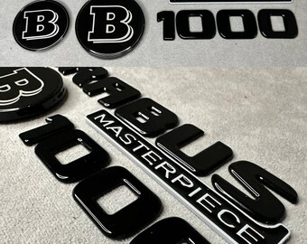 Brabus 1000 Masterpiece-embleemset voor Mercedes S-klasse W223 S580 S680 Hood Trunk Badges Black Gloss Logo Kit: