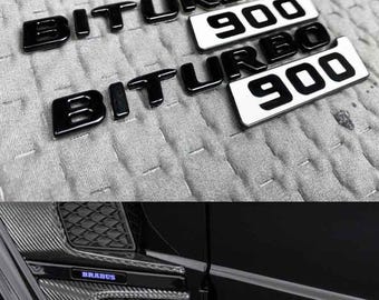Logo Brabus Biturbo 900 latéral en métal blanc et noir pour Mercedes Classe G