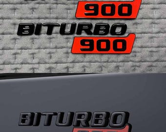 Badge Brabus Biturbo 900 lettres en métal noir avec plaque rouge