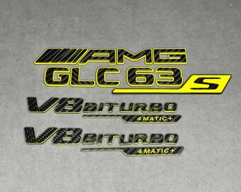 Emblemen AMG GLC 63S V8 biturbo 4MATIC+ Badge Geel en carbon