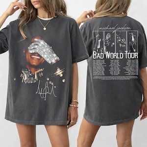 両面プリント マイケル・ジャクソン バッド・ワールド・ツアー 1987 Tシャツ、ヴィンテージ キング・オブ・ポップ コンサート衣装、レトロ ブートレグ ミュージック Tシャツ、キング・オブ・ポップ ユニセックス ファンギフト