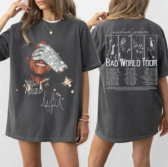 2 Side Michael Jackson Bad World Tour 1987 T-Shirt, Vintage King of Pop Concert Outfit, Retro Bootleg Music Tee, King Of Pop Unisex Fan Gift