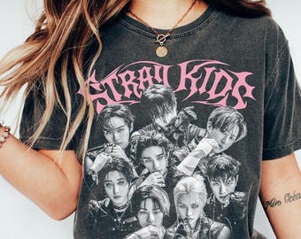 Vintage Stray Kids T-Shirt, SKZ Collage Grafik-Shirt, Comfort Colors Stray Kids Mitglieder-Gruppen-T-Shirt, Retro Stray Kids This And That Shirt
