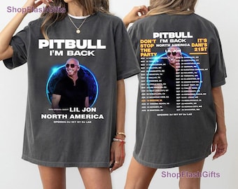Maglietta del tour "I'm Back" di Pitbull, maglietta del concerto nordamericano di Lil Jon, maglietta retrò per fan di Pitbull "Mr Worldwide", abbigliamento Comfort Colors Pepper Wash