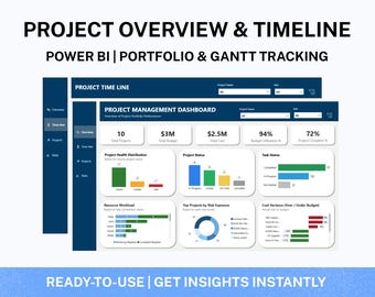 Project Dashboard Starter (2 Pages) | Power BI Portfolio Overview + Timeline Tracker Template | Instant Download