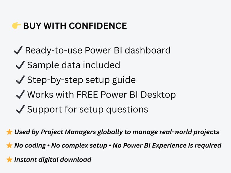 Power BI dashboard template package including PBIX file, sample Excel data, quick start guide, and editable report pages