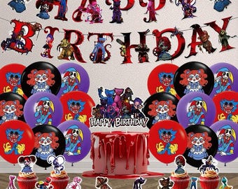 Horror Game Thema Verjaardagsfeestje Decoraties Kit Monster Banner Achtergrond Ballonnen Taarttoppers Leuke Monster Verjaardagsfeestje Benodigdheden
