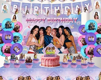 KATSEYE Verjaardagsfeestje Decoraties Kit – Banner Achtergrond Ballonnen Taarttoppers Borden Kopjes Servetten Kpop Meisje Feestartikelen