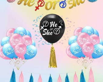 Gender Reveal feestdecoraties set met 36 inch confettiballon, bannerballonnen jongen of meisje Gender Reveal popballon