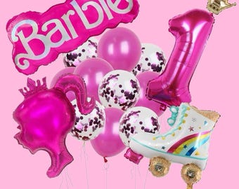 Barbie-verjaardagsballonset, roze Barbie-feestballonnen, nummer 1-9 verjaardagsballonset, rolschaatsdecor verjaardagsfeestje meisje
