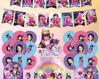 Aphmau-thema kat verjaardagsdecoratieset - schattige kat banner, ballonnen, taarttoppers - benodigdheden verjaardagsfeestje voor kinderen