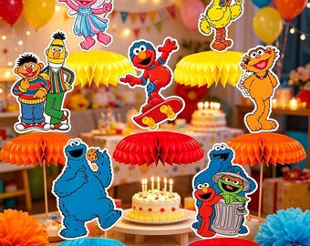 Elmo-feestdecoratieset | Sesamstraat honingraat tafelstuk | Eerste verjaardag peuter jongen meisje | Cadeau tafeldecoratie babyshower