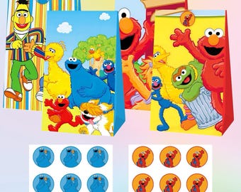 Sesamstraße Party Bevorzugungsbeutel, Elmo-Geschenkbeutel für Geburtstagsfeier, Kinderparty-Leckerli-Beutel, Süßigkeitspopcorn-Goodie-Beutel, 12er-Set mit Aufklebern