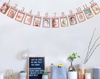 Aanpasbare babyfotobanner, decoratie 1e verjaardag