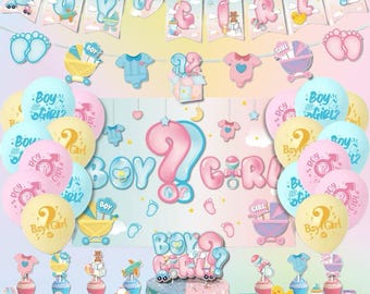 Gender Reveal Party Decorations Set, jongen of meisje banner ballonnen achtergrond taarttoppers, babyshower decor gender Reveal
