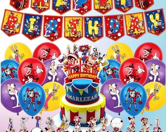 Digitale circus verjaardagsfeestje decoraties-banner, ballonnen, cupcake toppers set / kinderverjaardagsbenodigdheden / pomni & jack themafeest